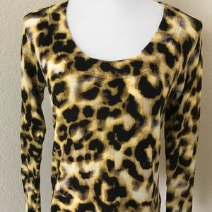 Cotton Knit top long sleeve Hurley leopard print co knit sweater top scoop neck